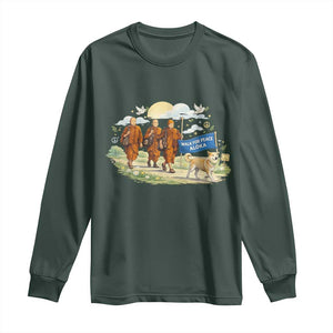 Walk for Peace Monks with Aloka the Dog Long Sleeve Shirt Spiritual Pilgrimage Buddhist Inspired TS02 Dark Forest Green Print Your Wear