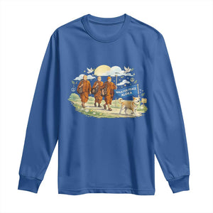 Walk for Peace Monks with Aloka the Dog Long Sleeve Shirt Spiritual Pilgrimage Buddhist Inspired TS02 Royal Blue Print Your Wear