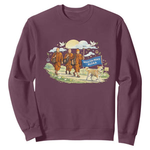 Walk for Peace Monks with Aloka the Dog Sweatshirt Spiritual Pilgrimage Buddhist Inspired TS02 Maroon Print Your Wear