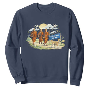 Walk for Peace Monks with Aloka the Dog Sweatshirt Spiritual Pilgrimage Buddhist Inspired TS02 Navy Print Your Wear