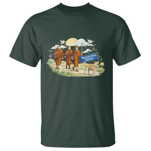 Walk for Peace Monks with Aloka the Dog T Shirt Spiritual Pilgrimage Buddhist Inspired TS02 Dark Forest Green Print Your Wear