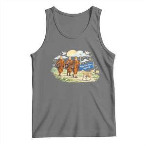 Walk for Peace Monks with Aloka the Dog Tank Top Spiritual Pilgrimage Buddhist Inspired TS02 Black Heather Print Your Wear