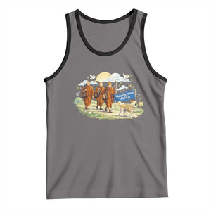 Walk for Peace Monks with Aloka the Dog Tank Top Spiritual Pilgrimage Buddhist Inspired TS02 Deep Heather Black Print Your Wear