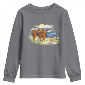 Walk for Peace Monks with Aloka the Dog Youth Sweatshirt Spiritual Pilgrimage Buddhist Inspired TS02 Charcoal Print Your Wear