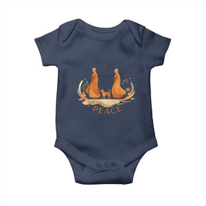 Peaceful Monks Walk with Aloka the Dog Baby Onesie Zen Art Buddhism Harmony TS02 Navy Print Your Wear