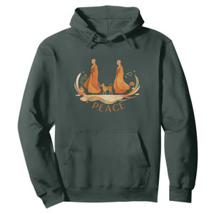 Peaceful Monks Walk with Aloka the Dog Hoodie Zen Art Buddhism Harmony TS02 Dark Forest Green Print Your Wear