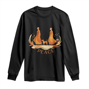 Peaceful Monks Walk with Aloka the Dog Long Sleeve Shirt Zen Art Buddhism Harmony TS02 Black Print Your Wear