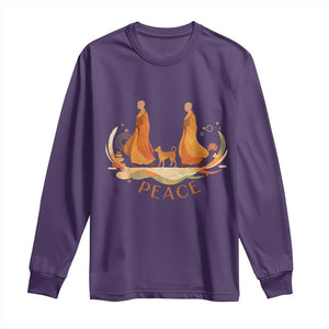 Peaceful Monks Walk with Aloka the Dog Long Sleeve Shirt Zen Art Buddhism Harmony TS02 Purple Print Your Wear