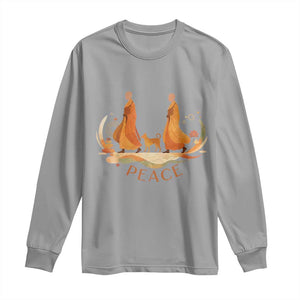 Peaceful Monks Walk with Aloka the Dog Long Sleeve Shirt Zen Art Buddhism Harmony TS02 Sport Gray Print Your Wear