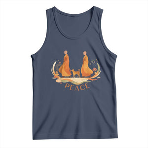 Peaceful Monks Walk with Aloka the Dog Tank Top Zen Art Buddhism Harmony TS02 Navy Print Your Wear