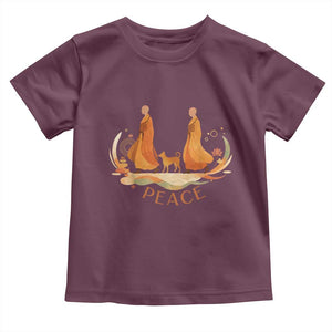 Peaceful Monks Walk with Aloka the Dog Toddler T Shirt Zen Art Buddhism Harmony TS02 Maroon Print Your Wear