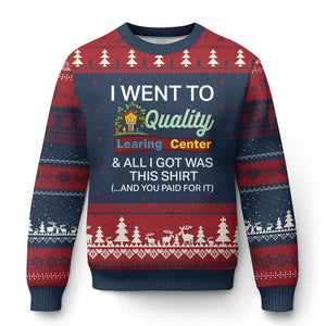 I Went to Quality Learing Center Meme Ugly Christmas Sweater Funny Sarcastic Viral Education Fail TS02 Navy Red Print Your Wear