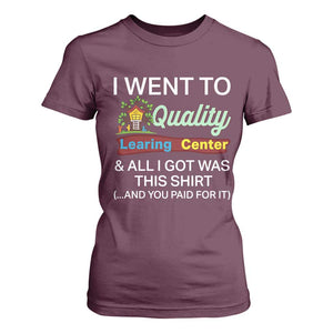 I Went to Quality Learing Center Meme T Shirt For Women Funny Sarcastic Viral Education Fail TS02 Maroon Print Your Wear