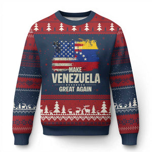 Make Venezuela Great Again Ugly Christmas Sweater Distressed US and Venezuela Flag Unity TS02 Navy Red Print Your Wear