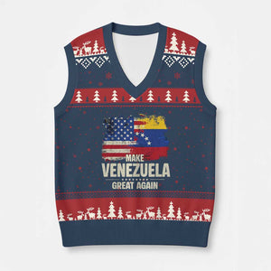 Make Venezuela Great Again V-Neck Knit Sweater Vest Distressed US and Venezuela Flag Unity TS02 Navy Red Print Your Wear