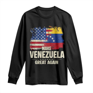 Make Venezuela Great Again Long Sleeve Shirt Distressed US and Venezuela Flag Unity TS02 Black Print Your Wear