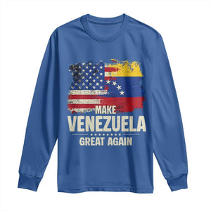 Make Venezuela Great Again Long Sleeve Shirt Distressed US and Venezuela Flag Unity TS02 Royal Blue Print Your Wear