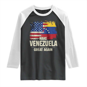 Make Venezuela Great Again Raglan Shirt Distressed US and Venezuela Flag Unity TS02 Black White Print Your Wear