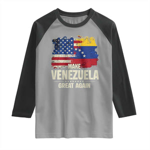 Make Venezuela Great Again Raglan Shirt Distressed US and Venezuela Flag Unity TS02 Sport Gray Black Print Your Wear
