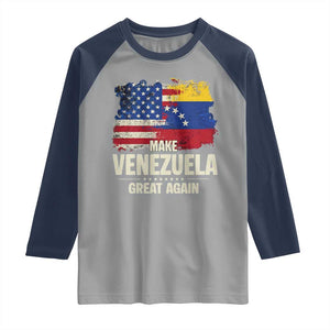 Make Venezuela Great Again Raglan Shirt Distressed US and Venezuela Flag Unity TS02 Sport Gray Navy Print Your Wear