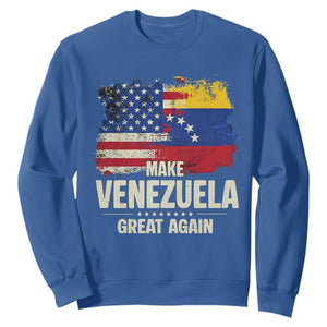 Make Venezuela Great Again Sweatshirt Distressed US and Venezuela Flag Unity TS02 Royal Blue Print Your Wear