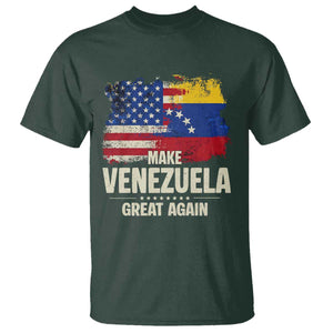 Make Venezuela Great Again T Shirt Distressed US and Venezuela Flag Unity TS02 Dark Forest Green Print Your Wear