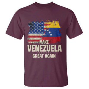 Make Venezuela Great Again T Shirt Distressed US and Venezuela Flag Unity TS02 Maroon Print Your Wear