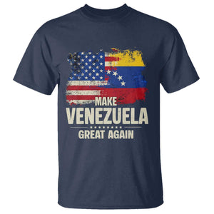 Make Venezuela Great Again T Shirt Distressed US and Venezuela Flag Unity TS02 Navy Print Your Wear