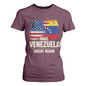 Make Venezuela Great Again T Shirt For Women Distressed US and Venezuela Flag Unity TS02 Maroon Print Your Wear