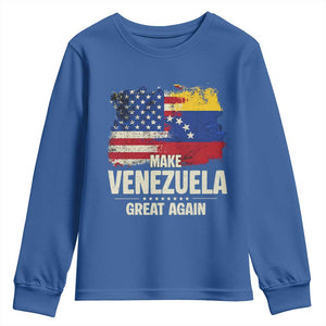 Make Venezuela Great Again Youth Sweatshirt Distressed US and Venezuela Flag Unity TS02 Royal Blue Print Your Wear