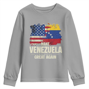 Make Venezuela Great Again Youth Sweatshirt Distressed US and Venezuela Flag Unity TS02 Sport Gray Print Your Wear