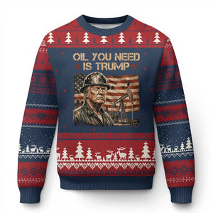 Oil You Need Is Trump American Flag Ugly Christmas Sweater Patriotic Energy Leadership Oil Rig Oilfield TS02 Navy Red Print Your Wear