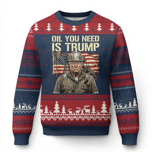 Oil You Need Is Trump Worker American Flag Ugly Christmas Sweater Vintage Oil Rig Oildfield Leadership TS02 Navy Red Print Your Wear