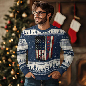 Drill Baby Drill American Flag Ugly Christmas Sweater Oil Rig Oildfield Energy Industry Patriot TS02 Navy Beige Print Your Wear