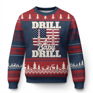 Drill Baby Drill American Flag Ugly Christmas Sweater Retro Oilfield Oil Rig Patriot TS02 Navy Red Print Your Wear