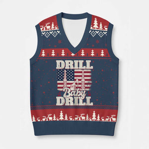 Drill Baby Drill American Flag V-Neck Knit Sweater Vest Retro Oilfield Oil Rig Patriot TS02 Navy Red Print Your Wear