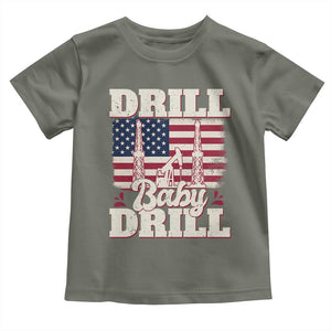 Drill Baby Drill American Flag Toddler T Shirt Retro Oilfield Oil Rig Patriot TS02 Military Green Print Your Wear