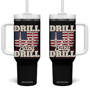 Drill Baby Drill American Flag Tumbler With Handle Retro Oilfield Oil Rig Patriot TS02 One Size: 40 oz Black Print Your Wear