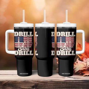 Drill Baby Drill American Flag Tumbler With Handle Retro Oilfield Oil Rig Patriot TS02 Print Your Wear