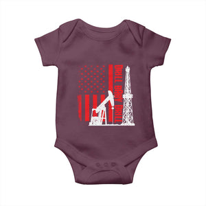 Drill Baby Drill American Flag Baby Onesie Distressed Oil Rig Oildfield Energy Industry TS02 Maroon Print Your Wear