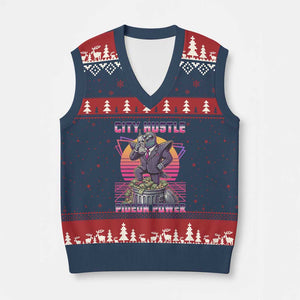 Retro City Hustle Pigeon Power V-Neck Knit Sweater Vest Funny 80s Style Money Bird Gangsta TS02 Navy Red Print Your Wear
