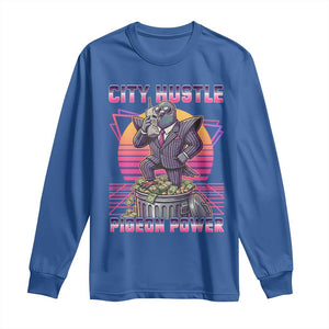 Retro City Hustle Pigeon Power Long Sleeve Shirt Funny 80s Style Money Bird Gangsta TS02 Royal Blue Print Your Wear