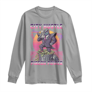 Retro City Hustle Pigeon Power Long Sleeve Shirt Funny 80s Style Money Bird Gangsta TS02 Sport Gray Print Your Wear