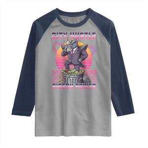 Retro City Hustle Pigeon Power Raglan Shirt Funny 80s Style Money Bird Gangsta TS02 Sport Gray Navy Print Your Wear