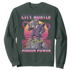Retro City Hustle Pigeon Power Sweatshirt Funny 80s Style Money Bird Gangsta TS02 Dark Forest Green Print Your Wear