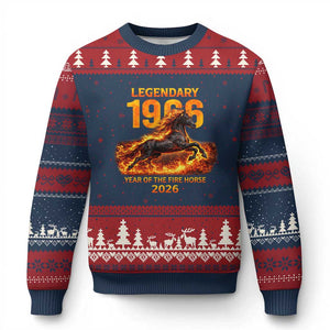 Legendary 1966 Year of the Fire Horse Ugly Christmas Sweater Fiery 2026 Zodiac Birthday Gift TS02 Navy Red Print Your Wear
