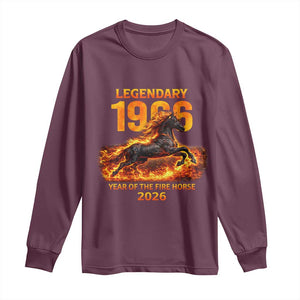 Legendary 1966 Year of the Fire Horse Long Sleeve Shirt Fiery 2026 Zodiac Birthday Gift TS02 Maroon Print Your Wear