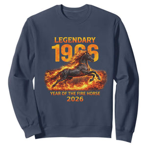 Legendary 1966 Year of the Fire Horse Sweatshirt Fiery 2026 Zodiac Birthday Gift TS02 Navy Print Your Wear