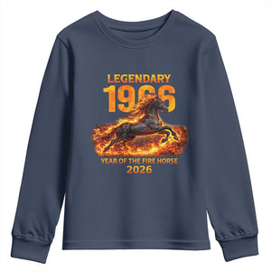 Legendary 1966 Year of the Fire Horse Youth Sweatshirt Fiery 2026 Zodiac Birthday Gift TS02 Navy Print Your Wear