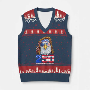 250 Years of Independece Patriotic Eagle V-Neck Knit Sweater Vest 1776 2026 USA Flag 4th of July Semiquincentennial TS02 Navy Red Print Your Wear